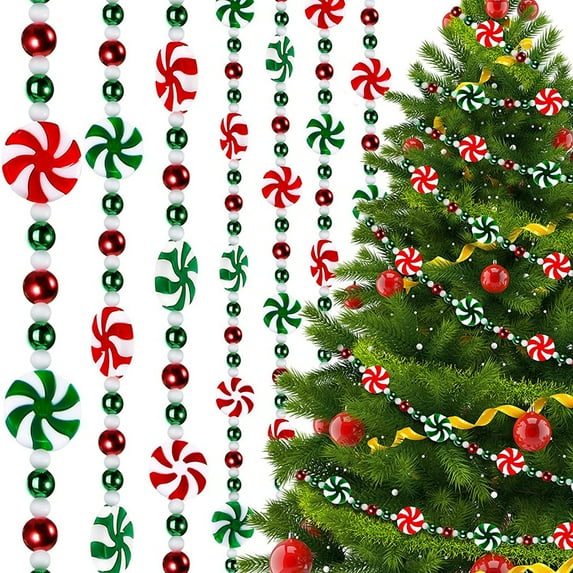 8 Feet Christmas Tree Candy Beads Garland Plastic Red and White Bead Garland for Christmas Wedding Decoration,1PC
