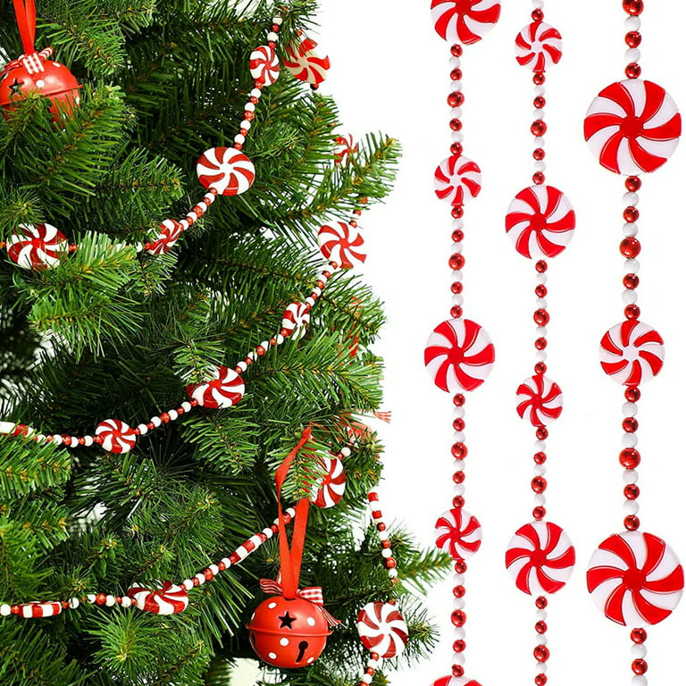 8 Feet Christmas Tree Candy Beads Garland Plastic Red and White Bead Garland for Christmas Wedding Decoration,1PC, Size: 8