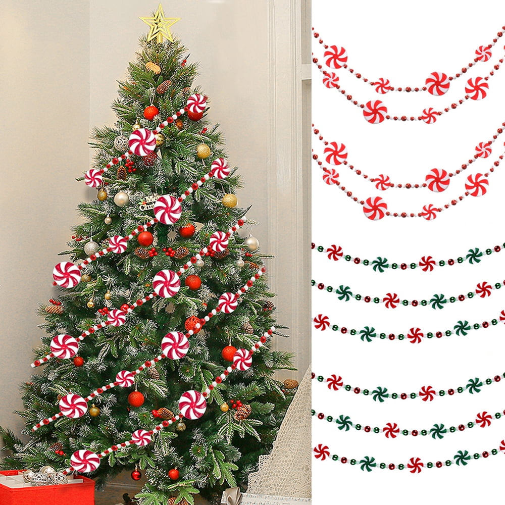 8 Feet Christmas Tree Candy Beads Garland Plastic Red and White Bead Garland  for Christmas Wedding Decoration,2PCS 