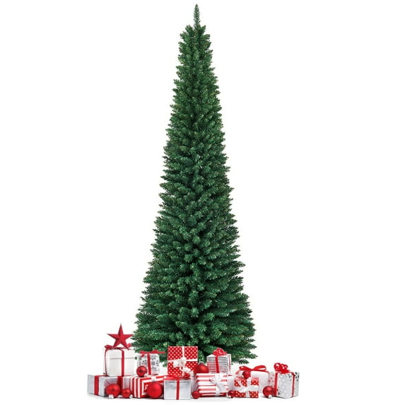 8 Feet PVC Artificial Slim Pencil National Christmas Tree with Metal Stand