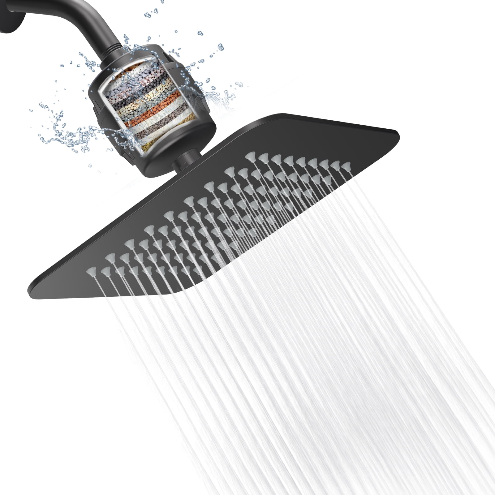 VXV 8" Filtered Rainfall Shower Head, 20 Stages Shower Filter, High Pressure Filtered Shower Head for Hard Water, Powerful Shower Head with Filters, Matte Black