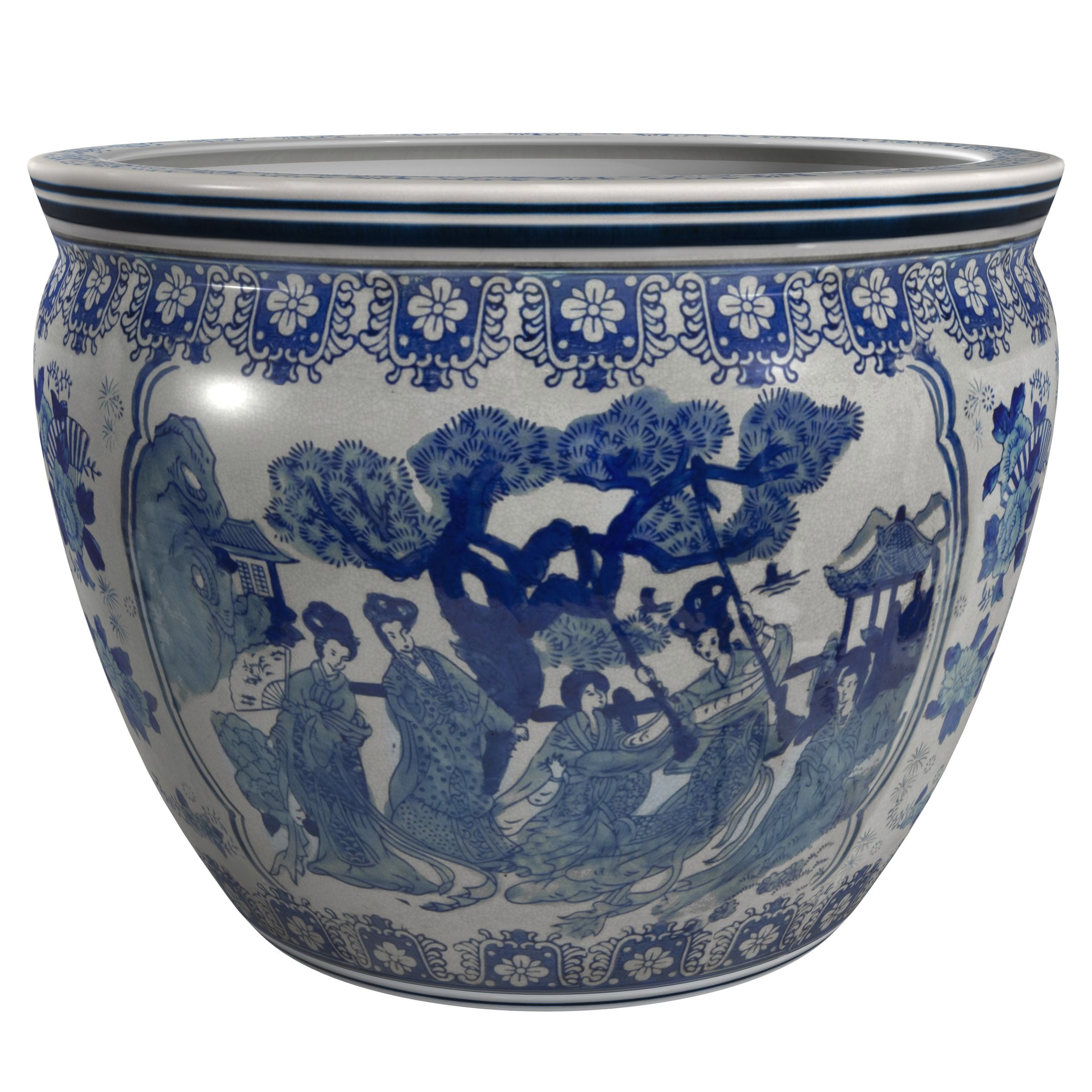 Red Lantern 8" Blue and White Ladies Porcelain Fishbowl Planter