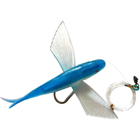 8" Flying Fish Rig Blue Glitter Yummy Flyer Mahi Tuna Wahoo Soft Lures with 3D Eye