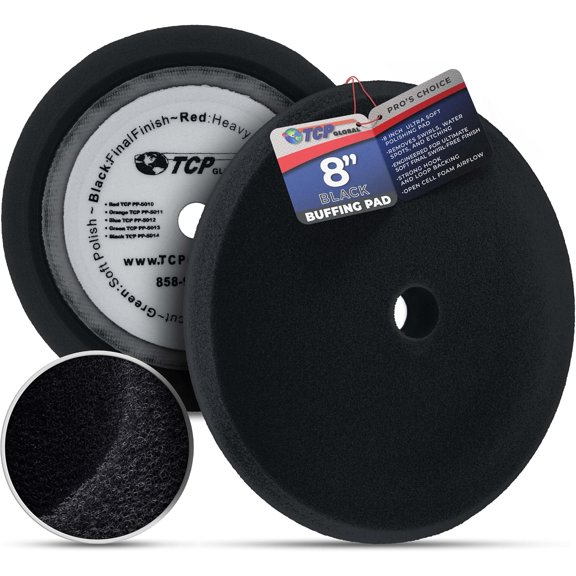 8" Foam Buffing Pad Extra Fine Finishing Polish Hook and Loop Backing - for Automotive, Marine, Truck, RV & Compound Cutting