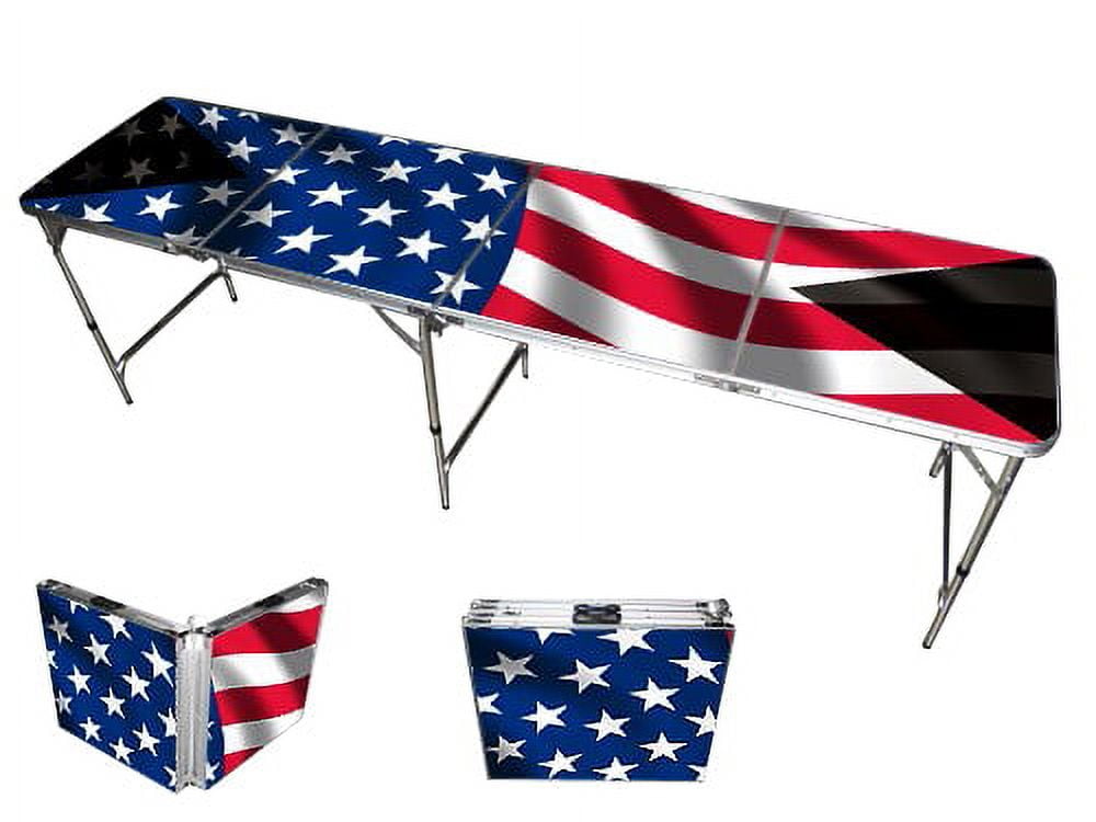 American Flag Design 8-Foot Folding Beer Pong Table with Aluminum Frame