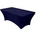 thumbnail image 1 of 8 Foot 30x96 Navy Stretch Spandex Table Cover by Banquet Tables Pro, 1 of 5