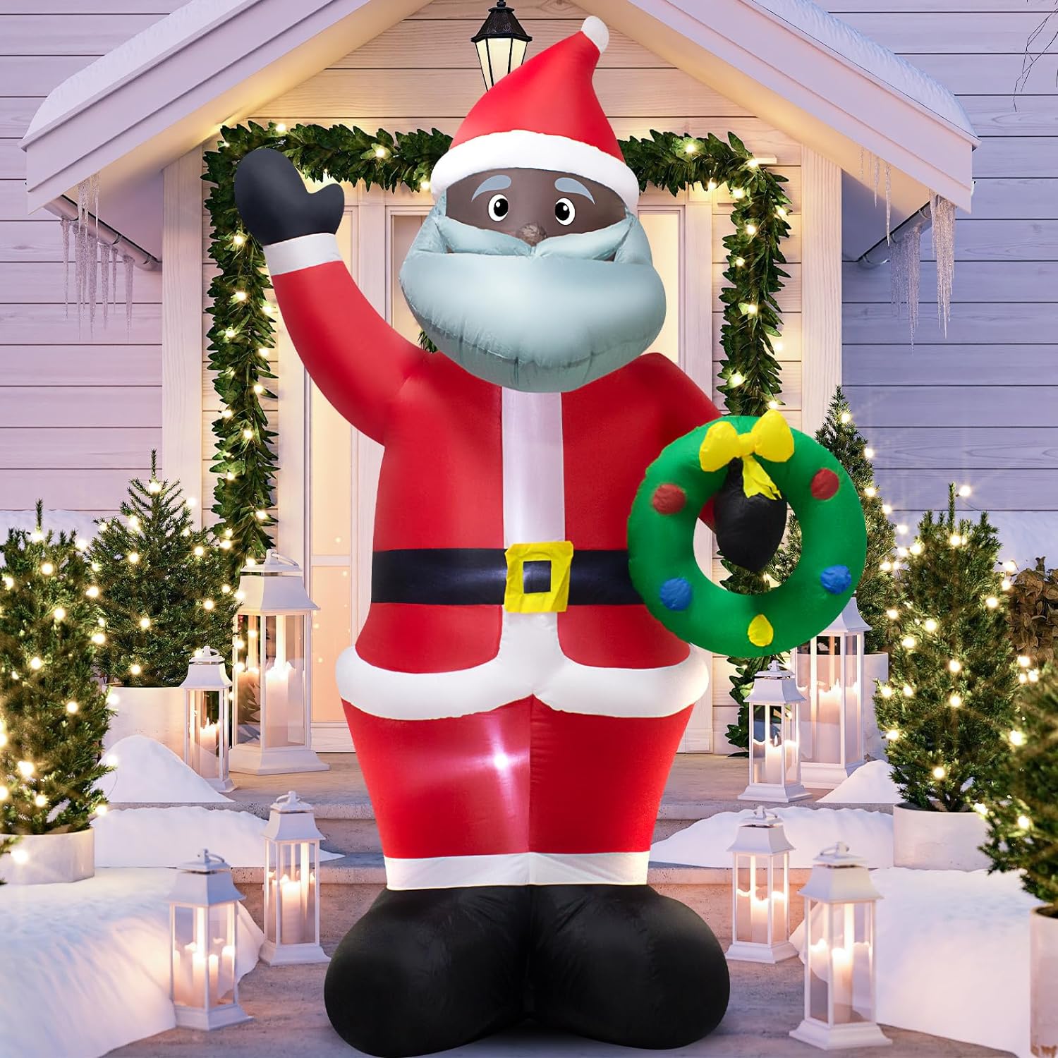 8Foot Christmas Inflatable Black Santa Claus with Builtin LED Lights