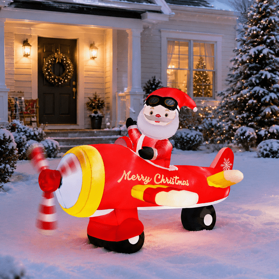 Led Bulb Live 8 Foot Christmas Inflatable Santa Flying Airplane with Built-In LED ...