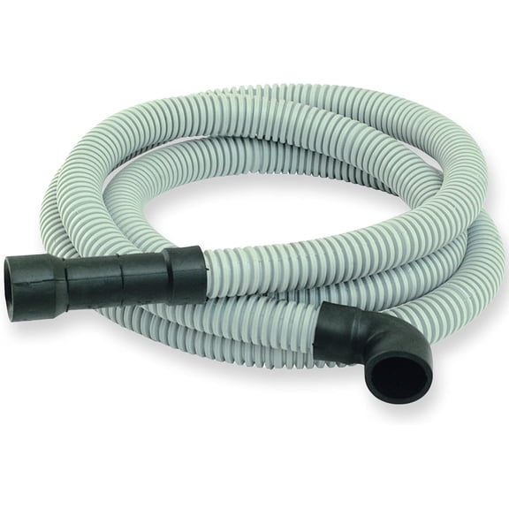 8 Foot Dishwasher Drain Hose, Universal Fit with 5/8 Inch, 7/8 Inch, or 1 Inch OD Drain Outlet, 90 Degree Rubber Elbow, Corrugated, Gray PVC, 91218