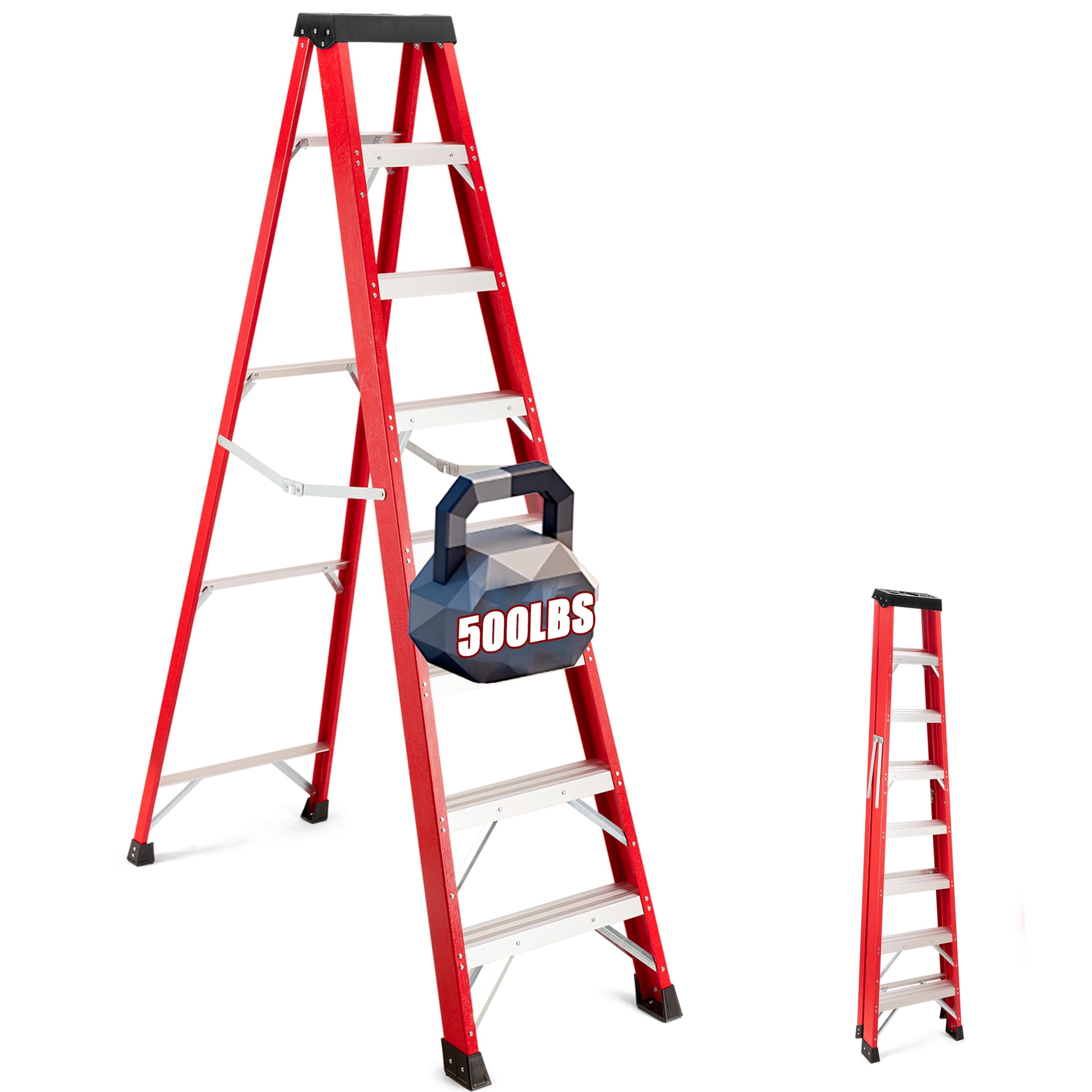 8-Foot Fiberglass Step Stool Industrial, 500-Pound Load Capacity ...