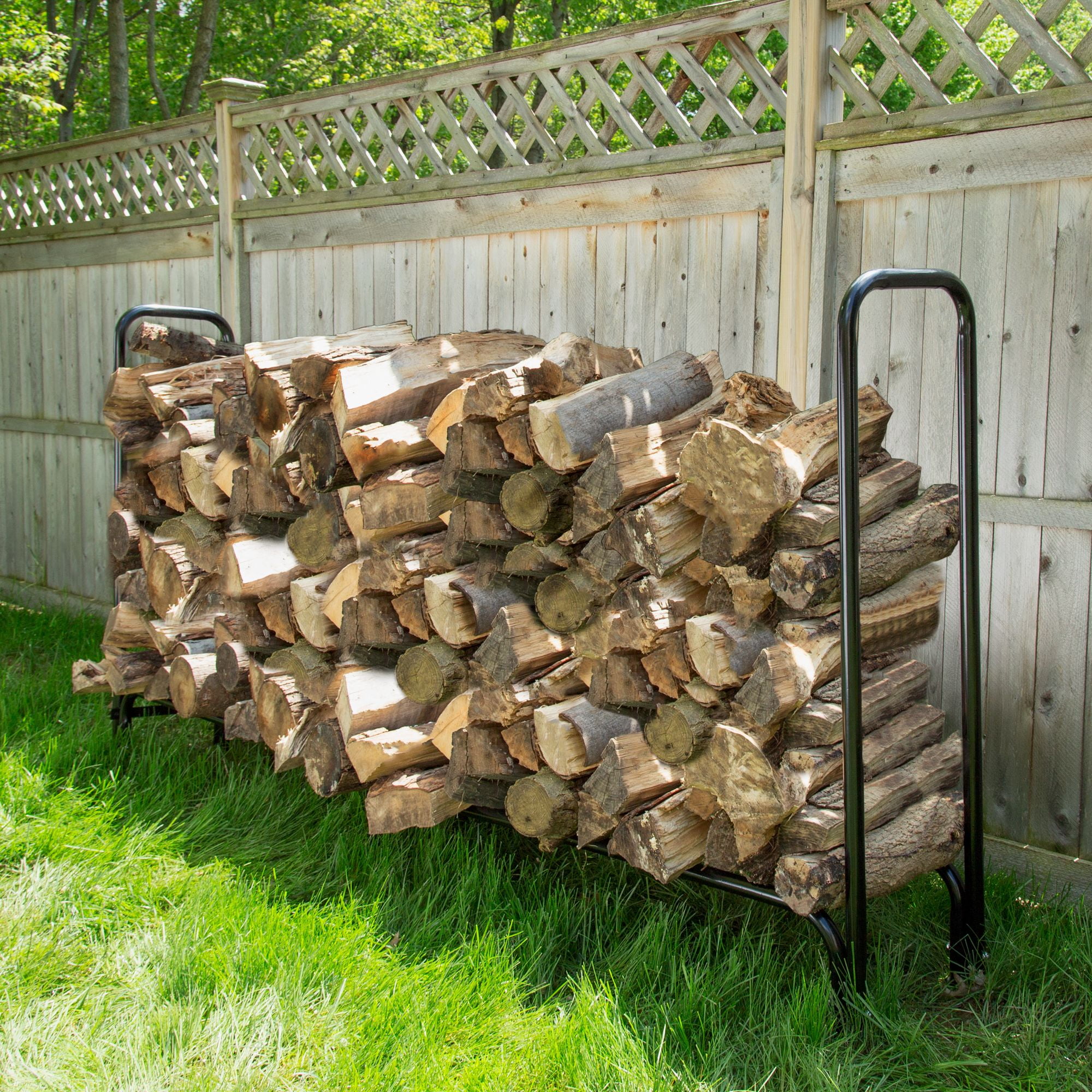 8-ft Firewood Rack Outdoor w/ Cover Fire Wood Log Storage Rack