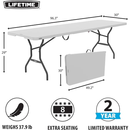 8-Foot Fold in Half Table, Light Commercial, White Granite