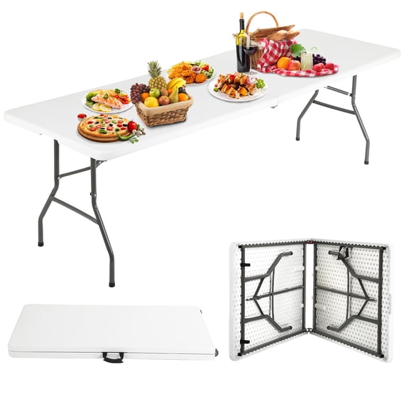 8 Foot Foldable Plastic Table Portable Outdoor Dining Table for Camping Wedding BBQ Parties Kitchen, White
