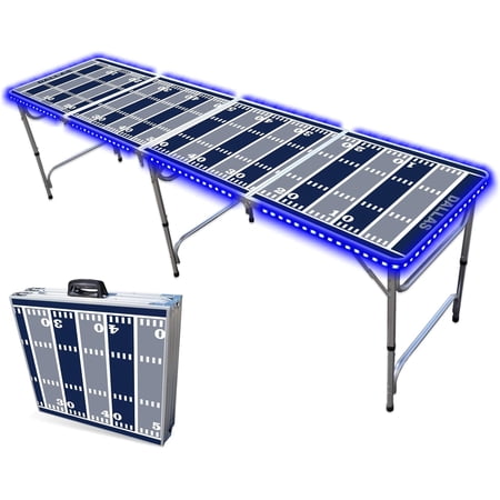 8-Foot Folding Portable Pong Table w/Optional Cup Holes & LED Lights - kklefc bcuade Field (Choose Your Model)