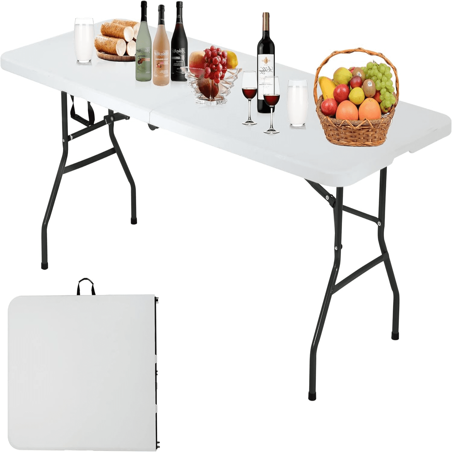 8 Foot Folding Table FoldinHalf White Folding Tables with Carrying Handle Portable Blow Molded