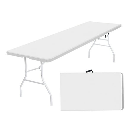 8 Foot Folding Table,Outdoor Folding Table,Bi-Fold,Outdoor Table for Picnic Party Dining Camp,White