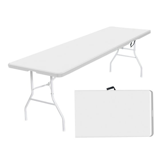 8 Foot Folding Table,Outdoor Folding Table,Bi-Fold,Outdoor Table for Picnic Party Dining Camp,White