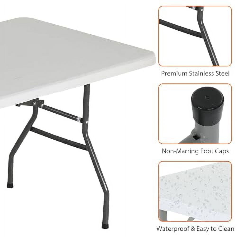8 Foot Folding Table, Portable Outdoor Folding Table Camp Table with Built in Handle \u0026 Steel Legs, Heavy Duty Plastic Foldable Table Picnic Table 8ft Table Party Table, Easy to Car