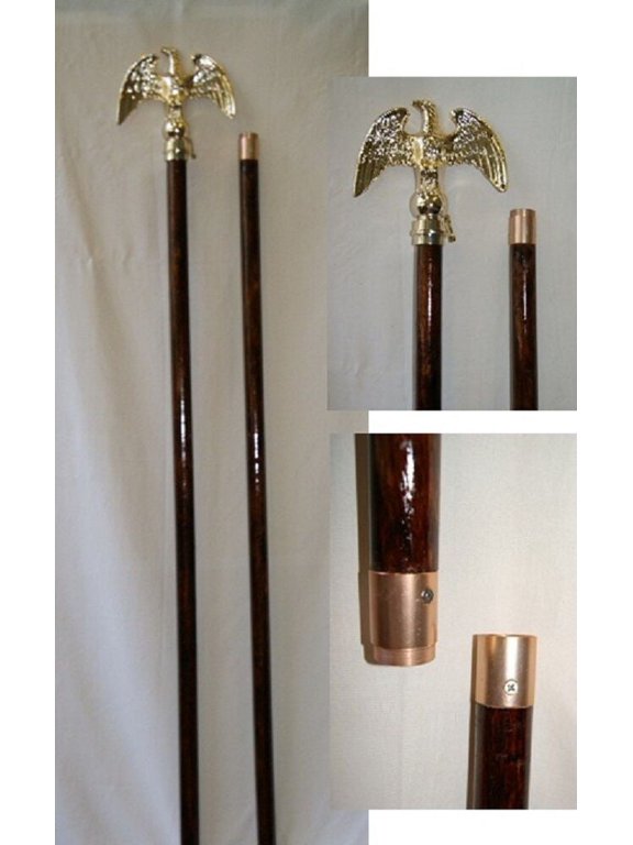 8 Foot Glossy Wood Indoor Flagpole Flag Pole Kit Eagle Topper w/ Gold Base