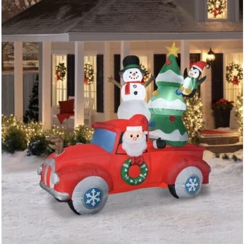 8 Foot Lighted In Red Vintage Truck Inflatable Decoration Pre Lit