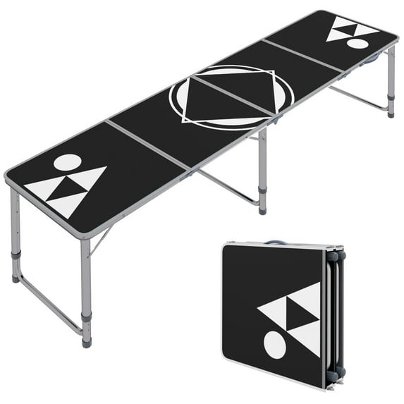 8 Foot Portable Beer Pong Table, Folding Pong Table with Adjustable Legs, Foldable Camping Table Aluminum Picnic Table for Party, Travel, BBQ, Beach, Black