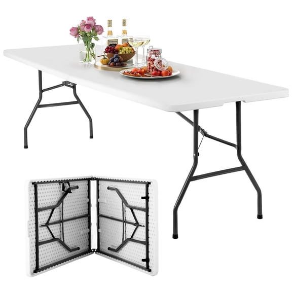 8-Foot Portable Folding Table, Heavy-Duty 94" Utility Table - Fold-in-Half Design with Carrying Handle for Parties, Catering, Events, Picnic & Home
