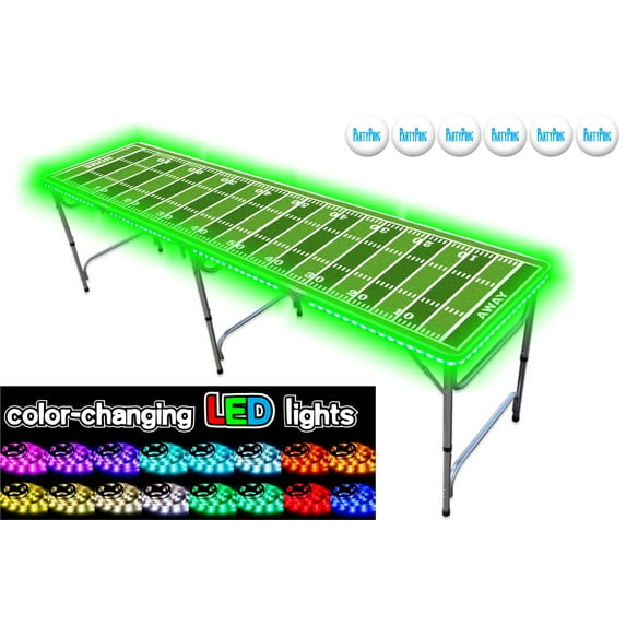 8-Foot Professional Beer Pong Table With LED Glow Lights - Football Field Edition