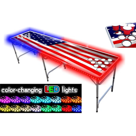 8-Foot Professional Beer Pong Table With Optional Cup Holes, LED Lights, Dry Erase Surface & Party Pong Graphics - Choose Your Table Model