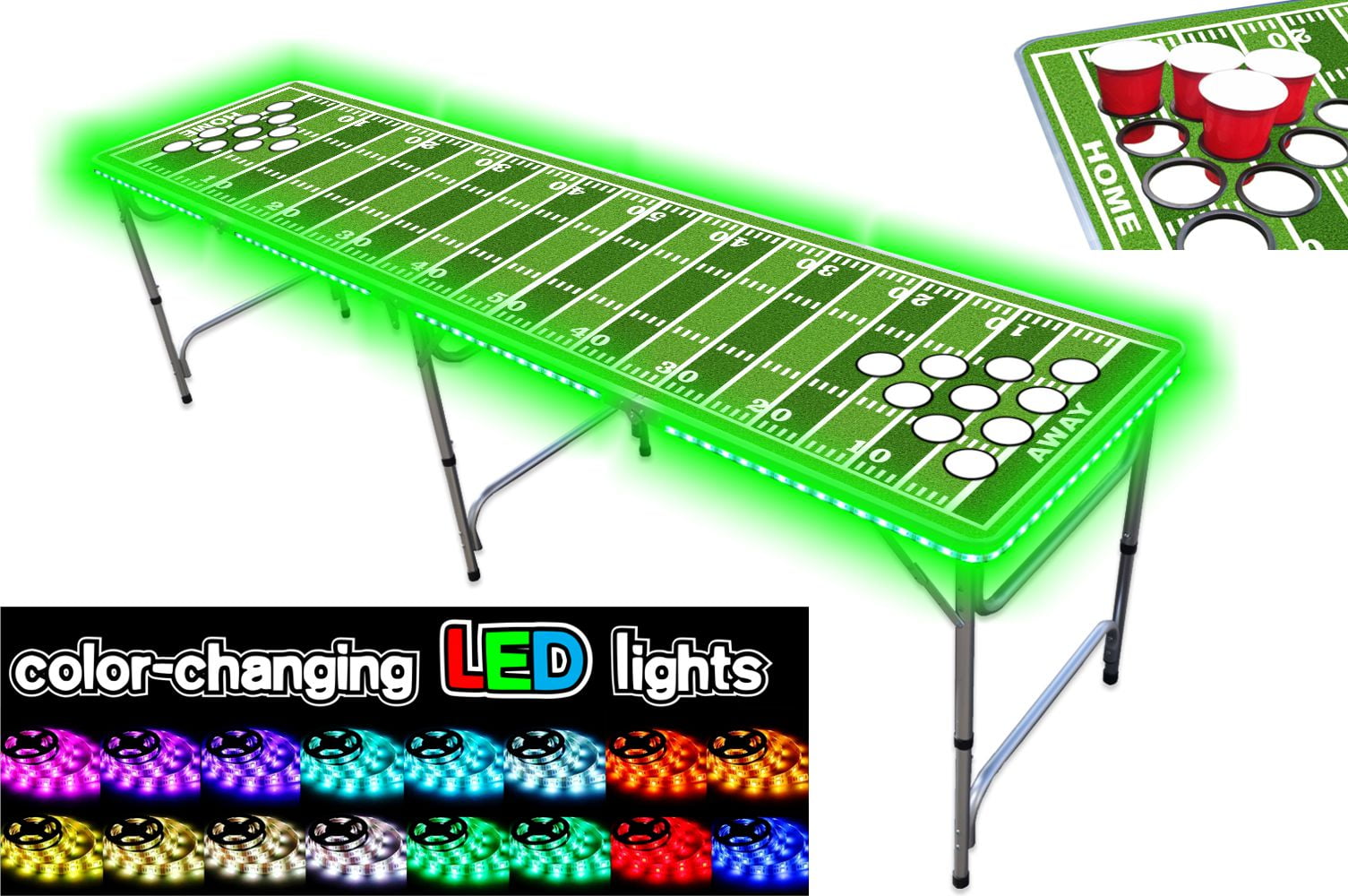 8Foot Professional Beer Pong Table With Optional Cup Holes, LED Lights
