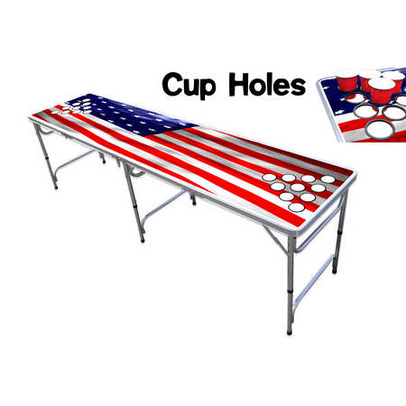 Party Pong America Edition Portable, Dry Erase Surface, 8-Foot Professional Beer Pong Table