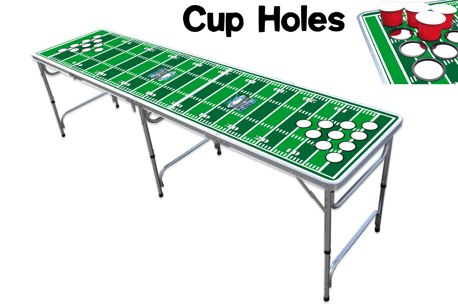 8-Foot Professional Beer Pong Table w/ Cup Holes - Football Field Edition