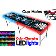8-Foot Professional Beer Pong Table w/ Cup Holes & LED Glow Lights - Party Pong Splash Edition