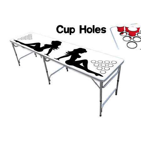8-Foot Professional Beer Pong Table w/ Cup Holes - Trucker Girl Edition