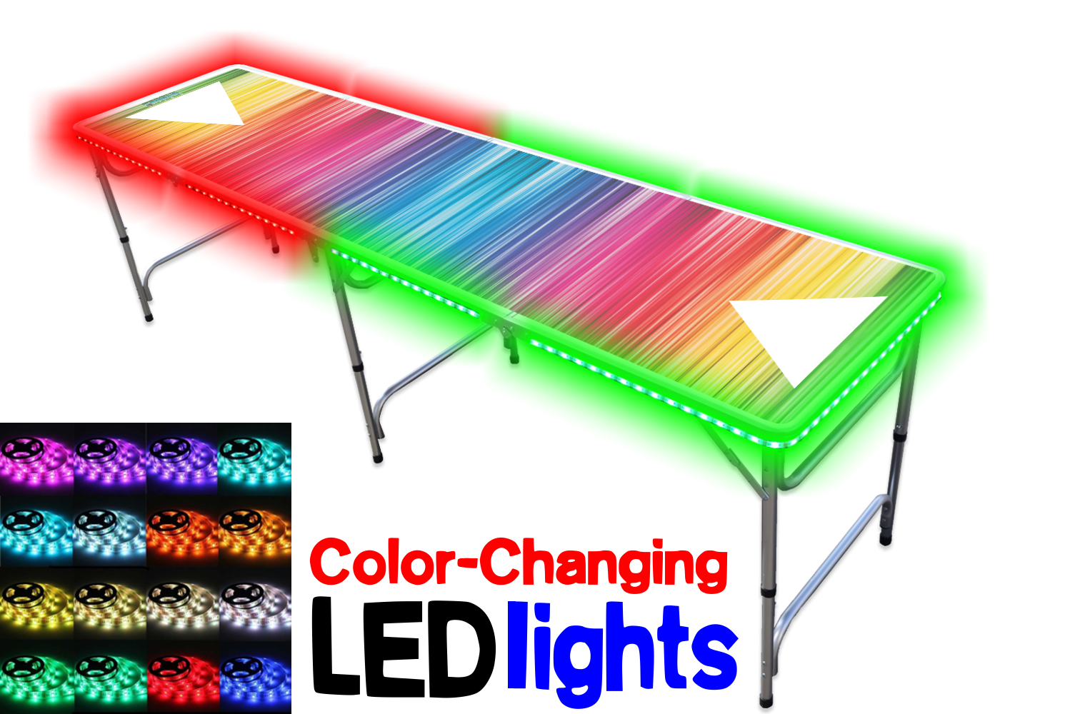 8-Foot Professional Beer Pong Table w/ LED Glow Lights - Color Spectrum Edition