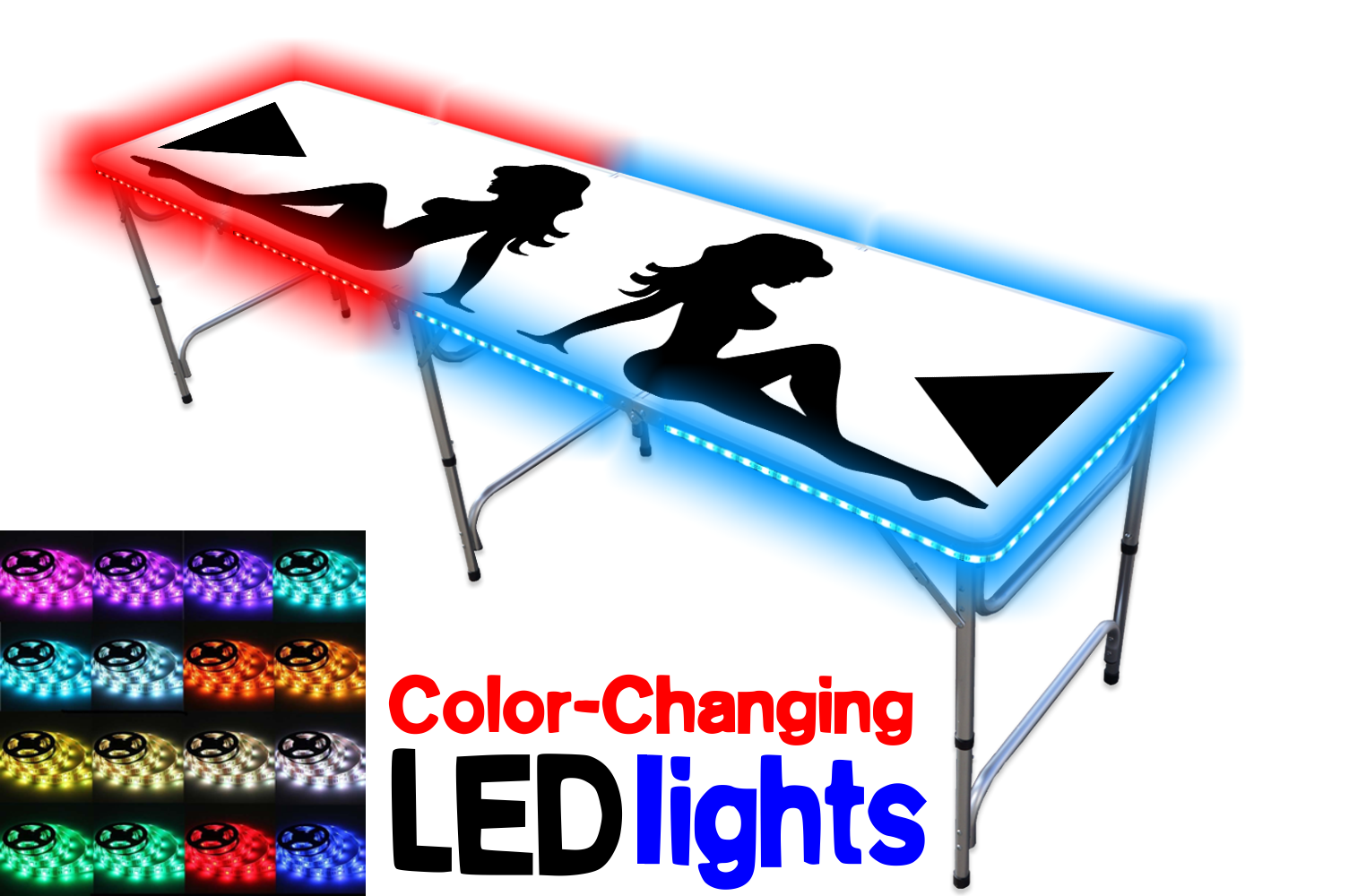 8-Foot Professional Beer Pong Table w/ LED Glow Lights - Trucker Girl Edition