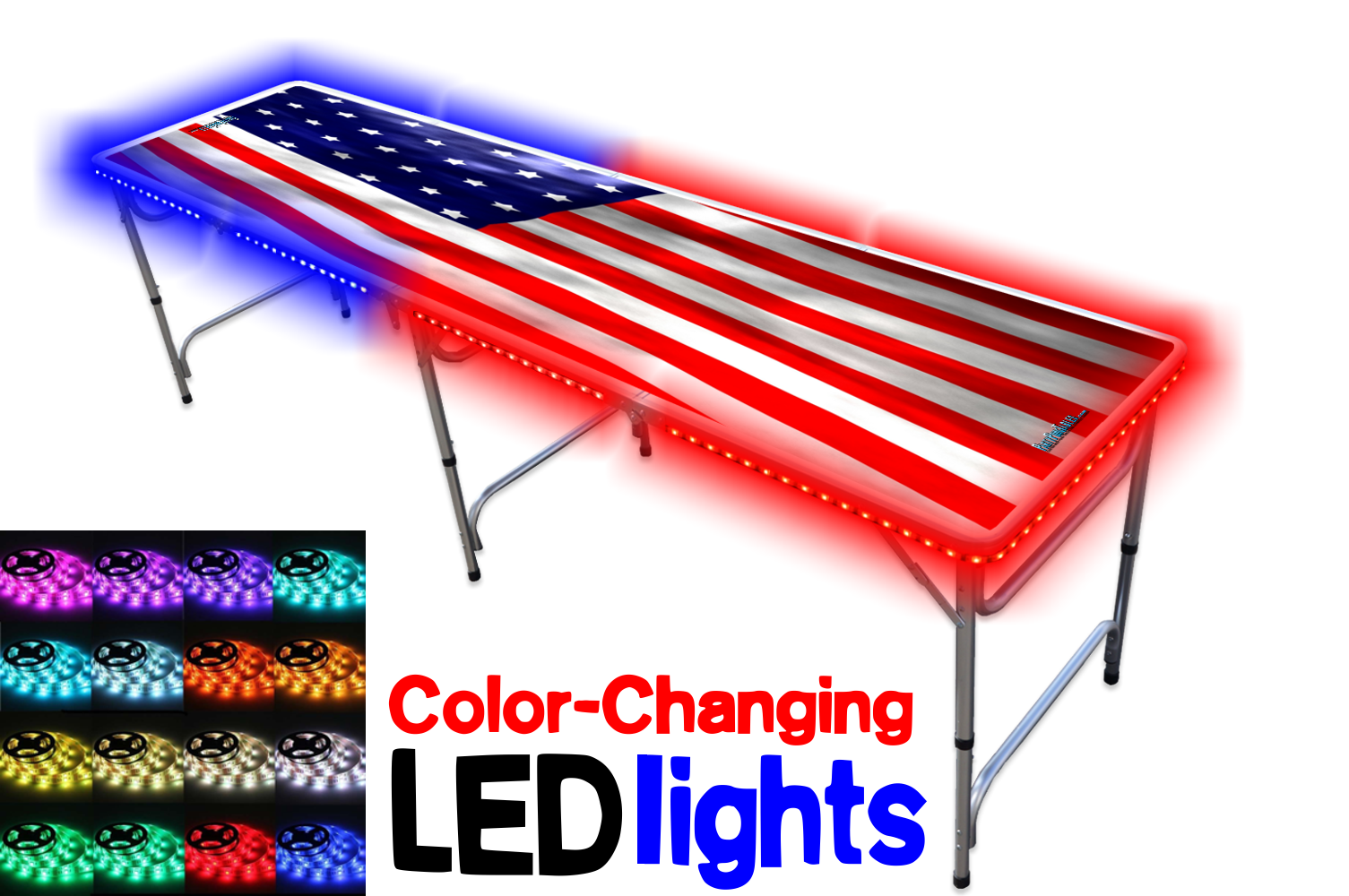 8-Foot Professional Beer Pong Table w/ OPTIONAL Cup Holes, LED Lights, Dry Erase Surface & Party Pong Graphics - Choose Your Table Model