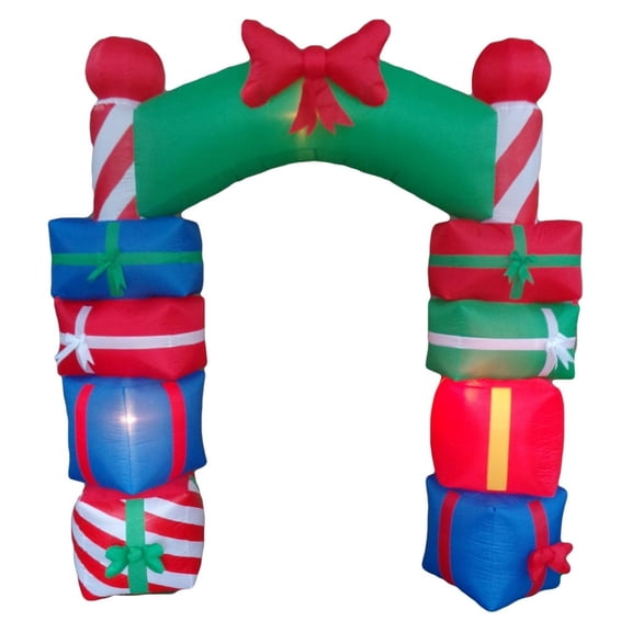 8 Foot Tall Lighted Christmas Inflatable Stacked Colorful Gift Boxes Archway with Red Bow Lights Outdoor Indoor Holiday Decorations Blow up Yard Giant Lawn Inflatables Home Family Outside Decor
