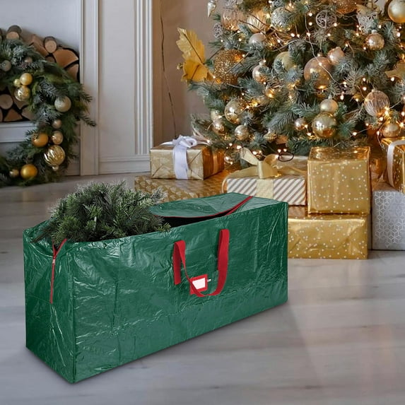 8 Foot Waterproof Christmas Tree Storage Bag - Heavy Duty PE Woven Cover with Identification Card Slot & Two-Way Zipper, Storage Container for Artificial Trees green