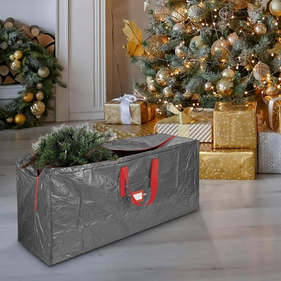8 Foot Waterproof Christmas Tree Storage Bag - Heavy Duty PE Woven Cover with Identification Card Slot & Two-Way Zipper, Storage Container for Artificial Trees grey