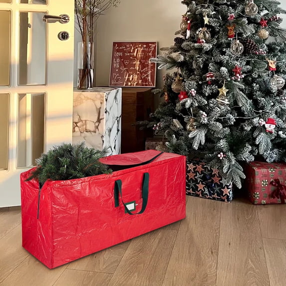 8 Foot Waterproof Christmas Tree Storage Bag - Heavy Duty PE Woven Cover with Identification Card Slot & Two-Way Zipper, Storage Container for Artificial Trees red