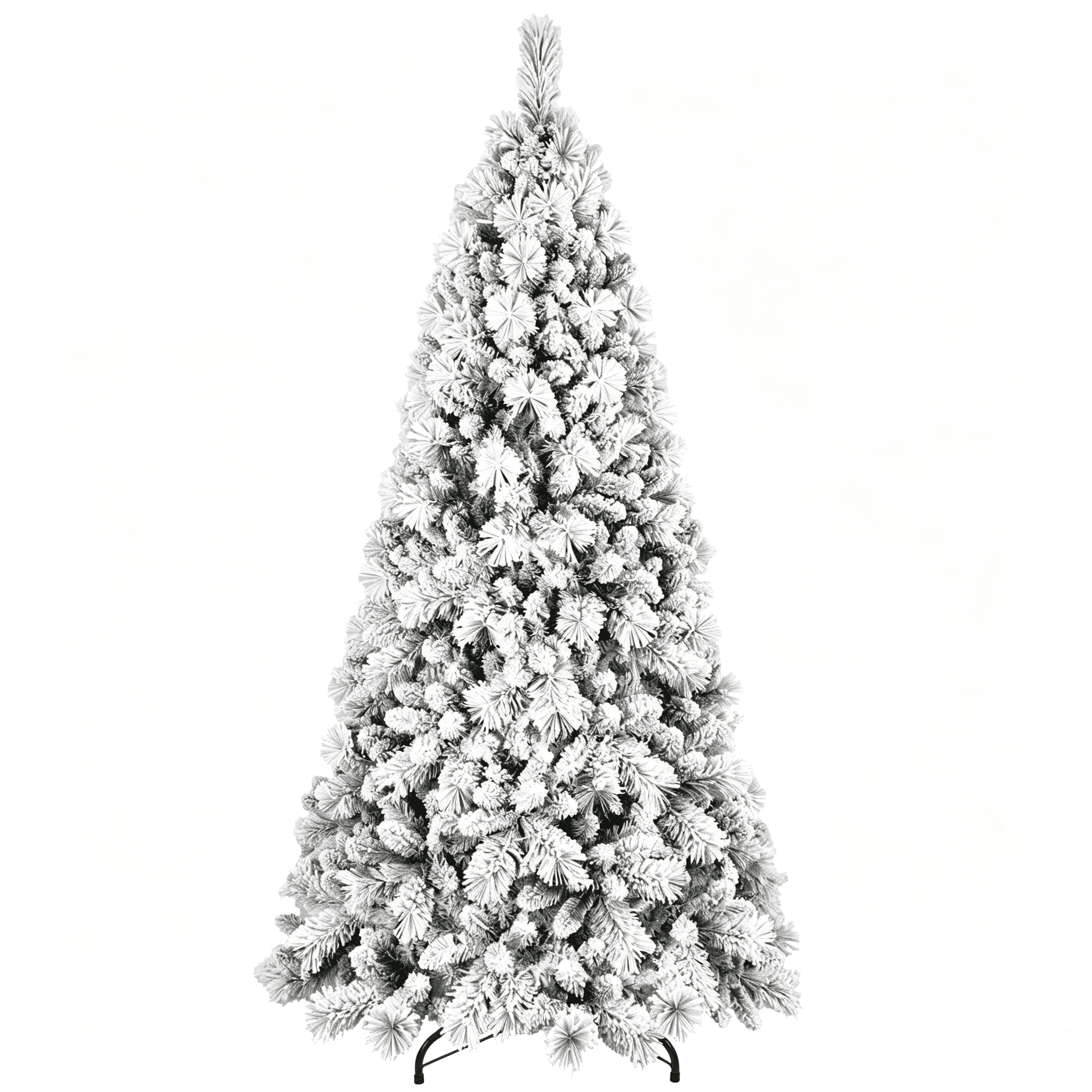 8 Ft Flocked Christmas Tree with 1445 Tips, Snowy PVC & Hard Needle Branches, Hinged Structure for Easy Setup, Stable Metal Stand, Realistic Full-Body Holiday Tree