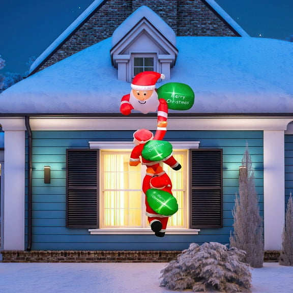8 Ft Giant Inflatable Santa with 6 LED Lights - 3 Santa Designs + 3 "Merry Christmas" Signs, Quick Plug-In Inflation, Waterproof Material, 4 Suction Cups & 6 Ropes for Indoor/Outdoor Christmas Deco