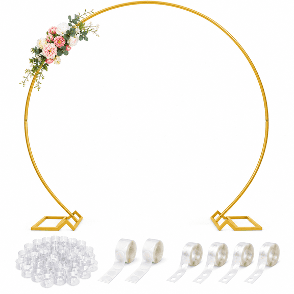 8 Ft Gold Round Backdrop Stand, Wedding Balloon Arch Frame Circle Metal Stand for Party Event Dcor Photography Background