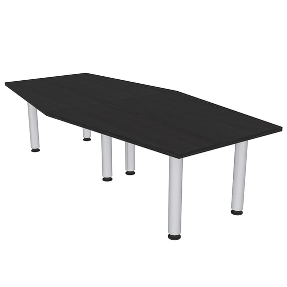 8 Ft Hexagon Irregular Conference Table Silver Post Leg Power And Data