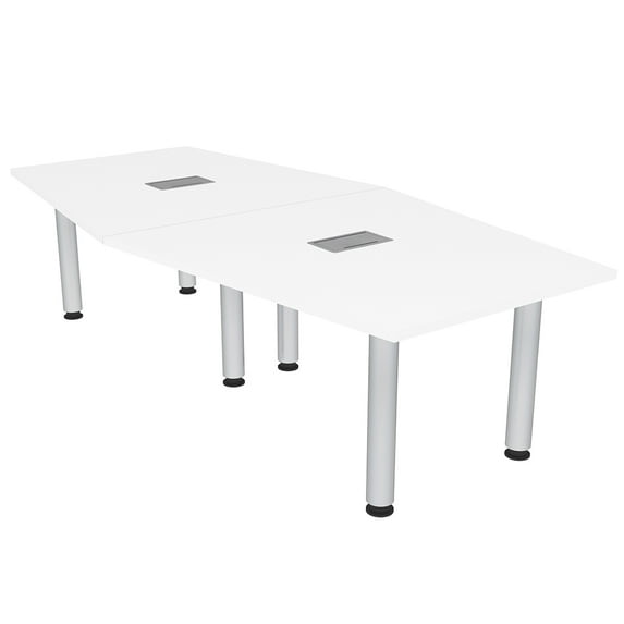 8 Ft Hexagon Irregular Conference Table Silver Post Leg Power And Data