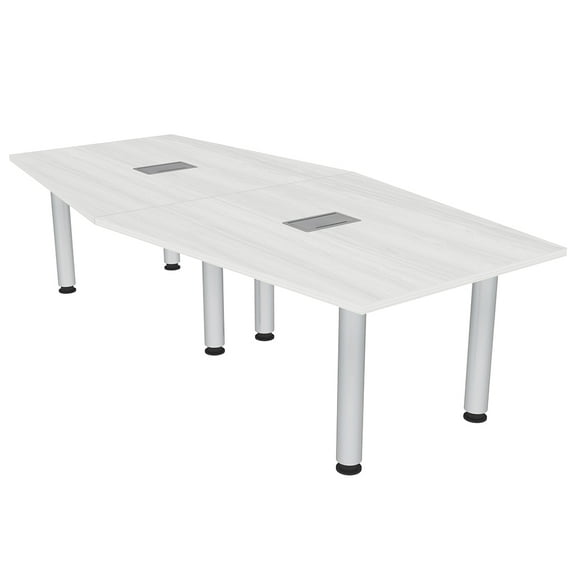 8 Ft Hexagon Irregular Conference Table Silver Post Leg Power And Data