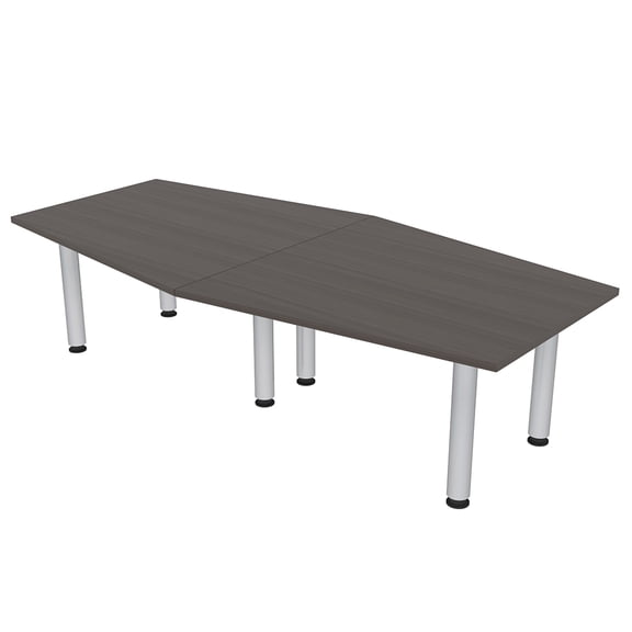 8 Ft Hexagon Irregular Conference Table Silver Post Leg Power And Data