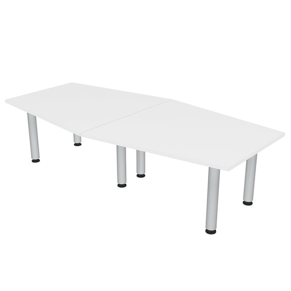 8 Ft Hexagon Irregular Conference Table Silver Post Leg Power And Data