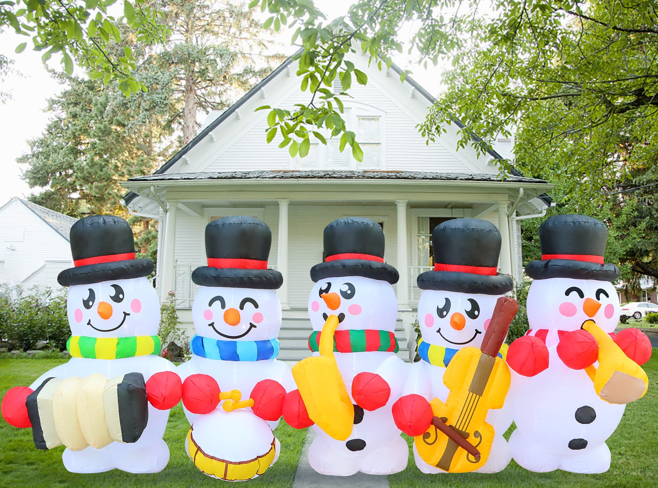 8 Ft Long Christmas Inflatable Decoration, Snowman Band Playing Trumpet