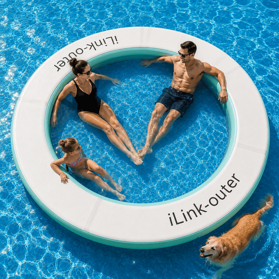 8 Ft Round Inflatable Water Hammock Floating Ring With Carrying Bag Heavy-Duty Raft Platform For Pool Or Lake, Perfect For Group Summer Fun